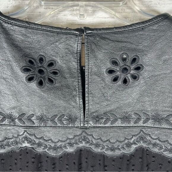 ZARA Faux Leather Embroidered Pindot Chiffon Black Cropped Top L - Picture 6 of 7